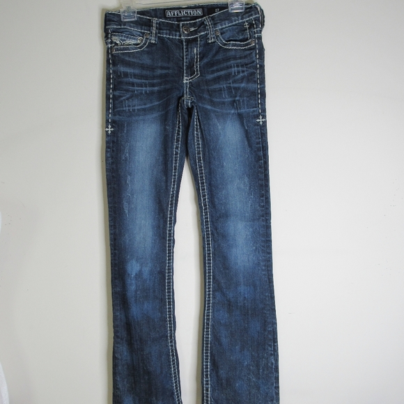 AFFLICTION JADE Dark Wash,Low Rise Distressed Jean - Picture 10 of 10